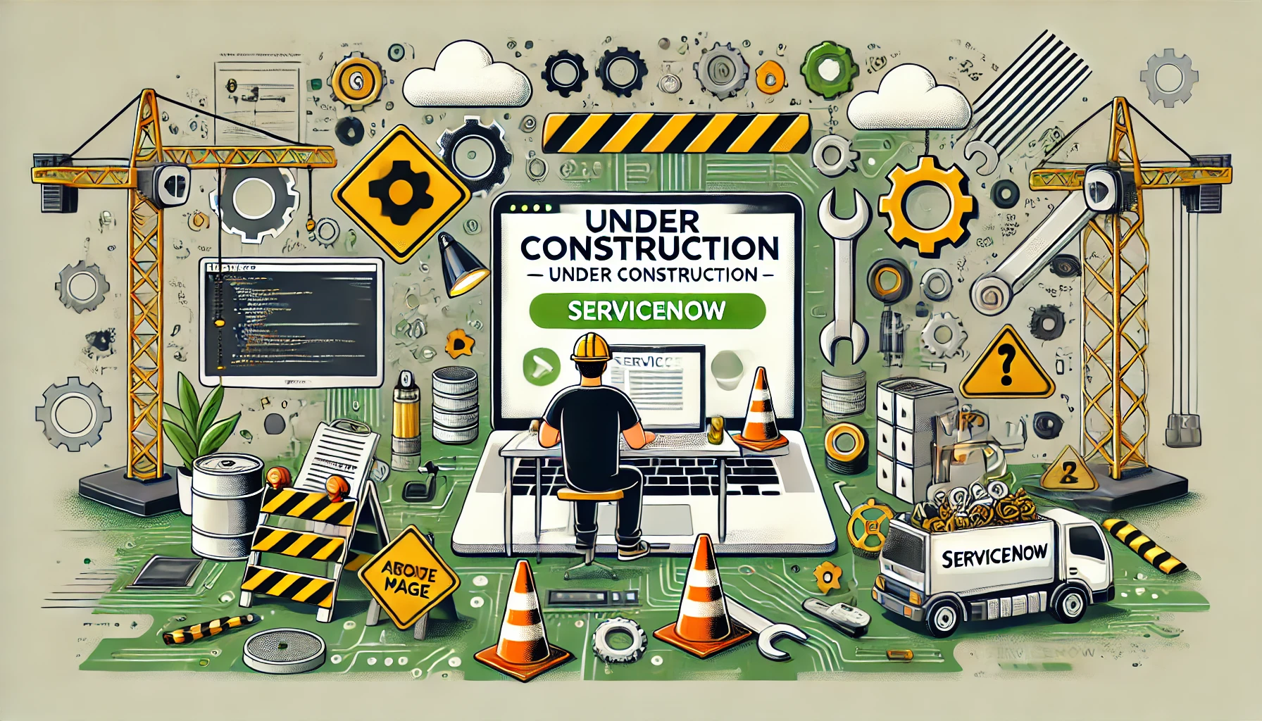 Under Construction illustration with ServiceNow theme